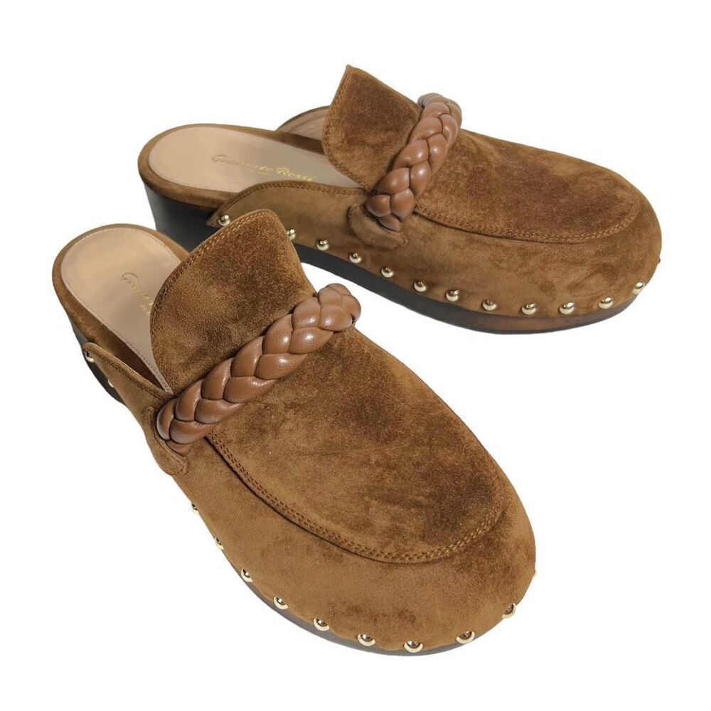 Gianvito Rossi Suede Napa Braided Detail Platform Loafer Clogs Size 40 US 10 - Picture 4 of 8